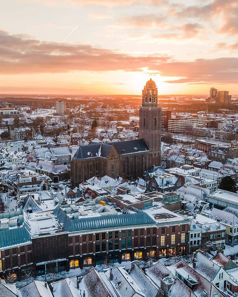 Zwolle, city, colorful, curch, dutch, kerk, nederland, netherlands, panoramic, HD phone wallpaper