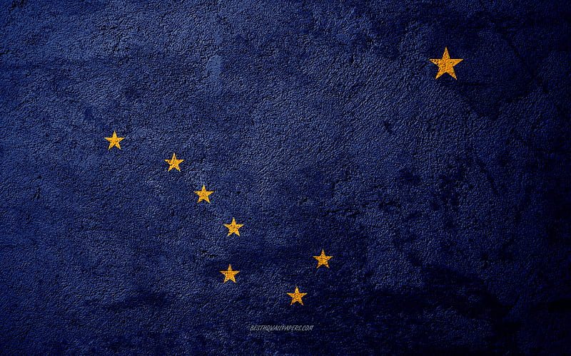 Flag of State of Alaska, concrete texture, stone background, Alaska flag, USA, Alaska State, flags on stone, Flag of Alaska, HD wallpaper
