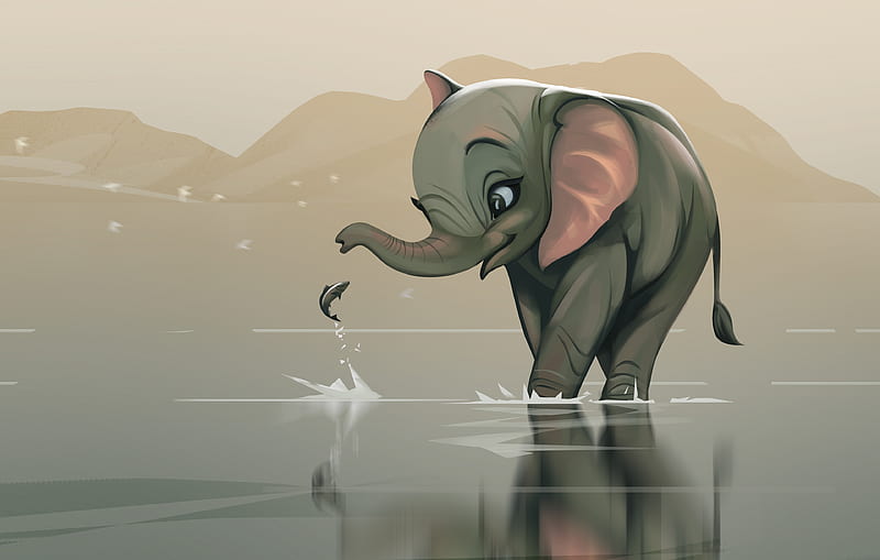 Friends Forever Illustration, elephant, fish, artist, artwork, digital-art, illustration, behance, HD wallpaper