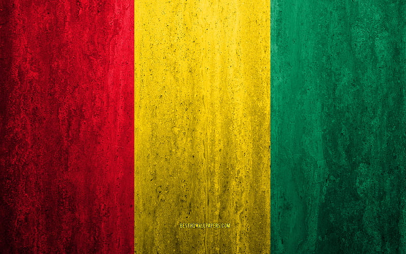 Flag of Guinea stone background, grunge flag, Africa, Guinea flag, grunge art, national symbols, Guinea, stone texture, HD wallpaper