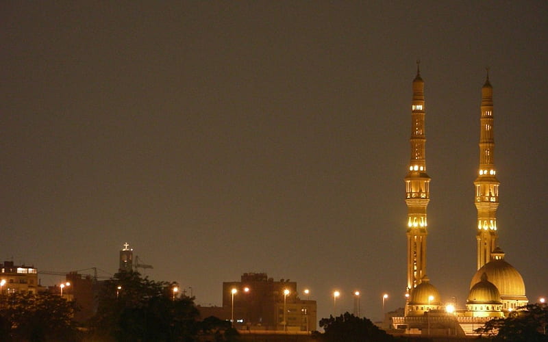 Al Nour Mosque in Cairo - Egypt, masjid, dark, place, islam, egypt, night, HD wallpaper