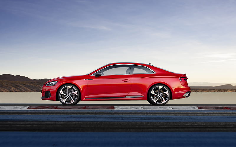Audi RS5, 2018, side view, red coupe, German cars, Audi, HD wallpaper