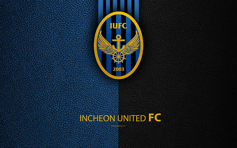 Incheon United FC logo, South Korean football club, K-League Classic, leather texture, emblem, Incheon, South Korea, football championship, HD wallpaper