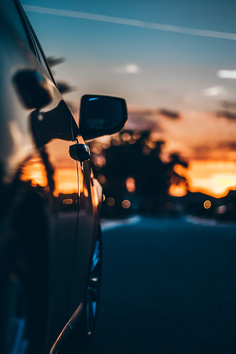 car, sunset, movement, mirror blur, HD phone wallpaper
