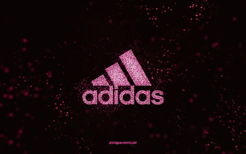 Adidas glitter logo, , black background, Adidas logo, pink glitter art, Nike, creative art, Adidas pink glitter logo, HD wallpaper