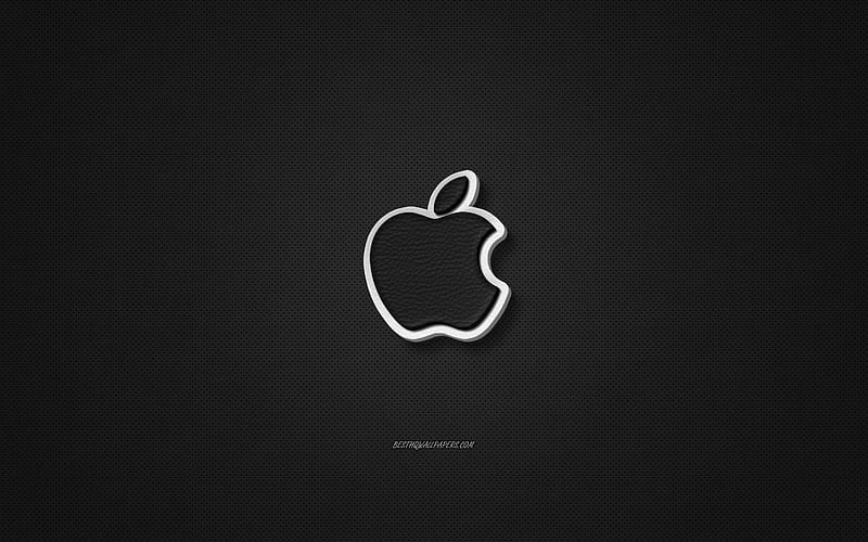 Apple leather logo, black leather texture, emblem, Apple, creative art, black background, Apple logo, HD wallpaper