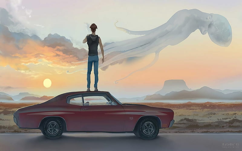 Standing On Car Roof And Smoking Chillax , artist, artwork, digital-art, smoking, HD wallpaper