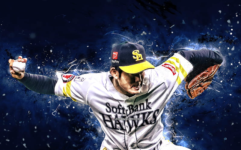 Rei Takahashi Fukuoka Softbank Hawks, pitcher, baseball, Takahashi Rei, neon lights, Nippon Professional Baseball, Rei Takahashi, HD wallpaper