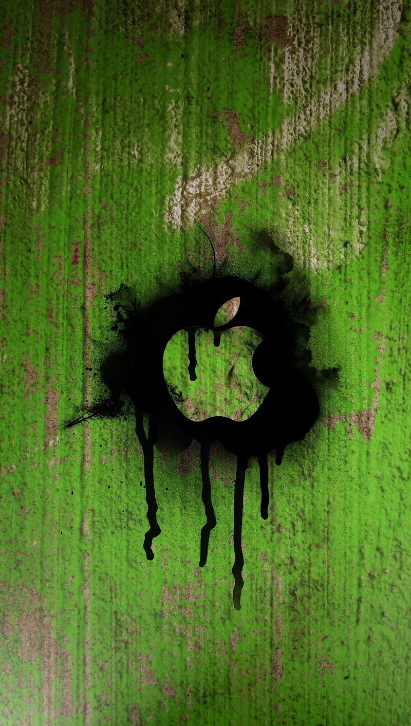 Apple, green, logo, spray paint, HD phone wallpaper