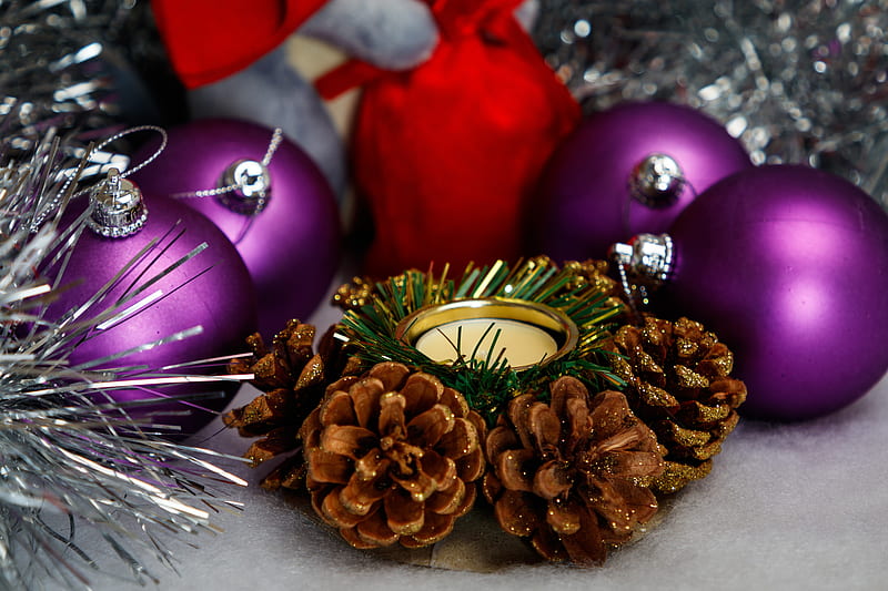 Holiday, Christmas, Bauble, Candle, Pine Cone, HD wallpaper