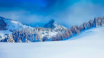 Beautiful Snow Covered Village And Mountains In Blue Sky Background HD Bing  Wallpapers, HD Wallpapers