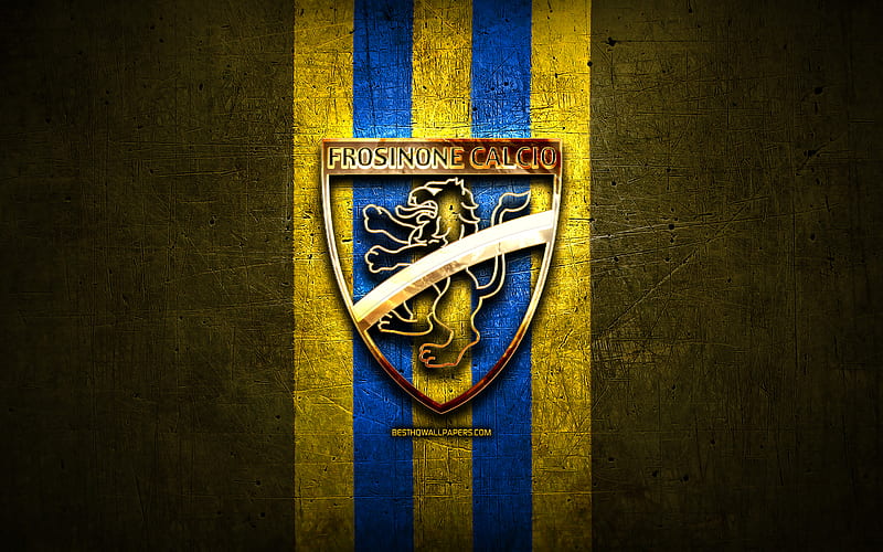 Frosinone FC, golden logo, Serie B, yellow metal background, football, Frosinone Calcio, italian football club, Frosinone logo, soccer, Italy, HD wallpaper