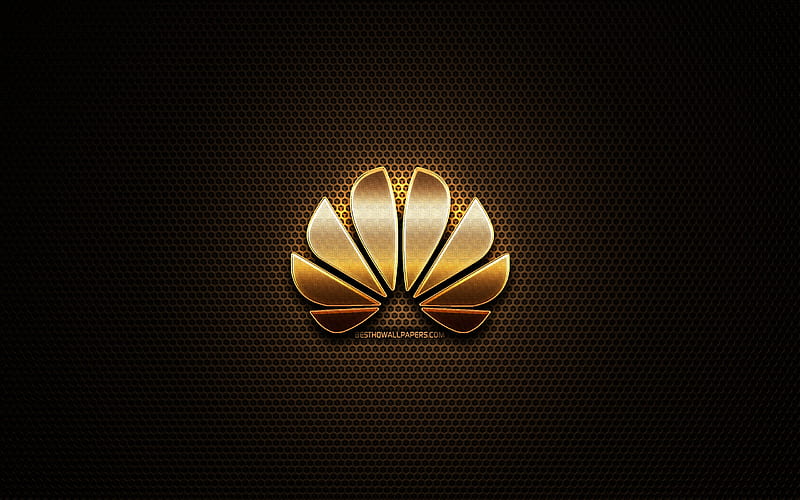 Huawei glitter logo, creative, metal grid background, Huawei logo, brands, Huawei, HD wallpaper