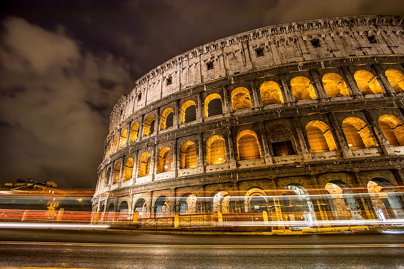 Night, Monuments, Colosseum, Italy, Light, Rome, , Time Lapse, HD wallpaper