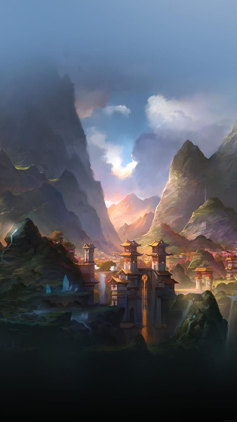 fantasy land, animated, fort, hills, land, HD phone wallpaper