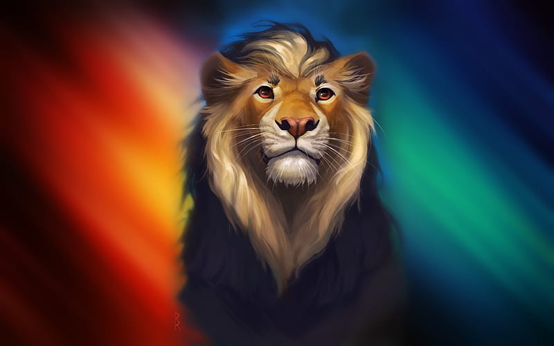 Lion Fantasy Colorful Art, lion, colorful, artist, artwork, digital-art, animals, HD wallpaper
