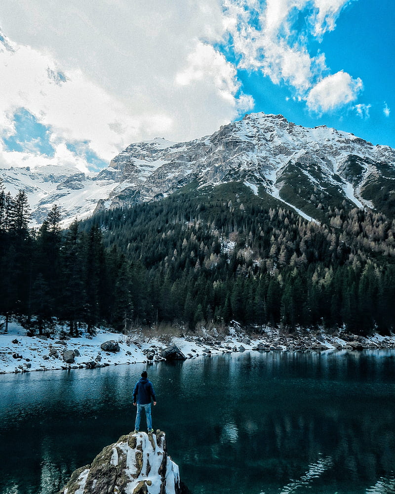nature, water, snow, trees, HD phone wallpaper