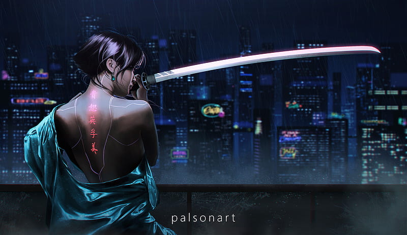 Sci Fi, Cyberpunk, City, Night, Woman Warrior, HD wallpaper