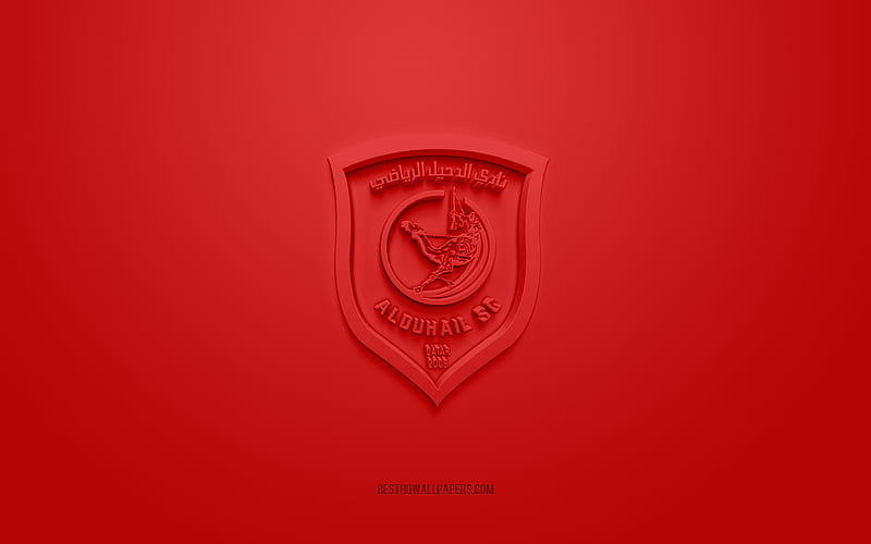 Al-Duhail SC, creative 3D logo, red background, Qatar Stars League, 3d emblem, QSL, Qatar Football Club, Duhail, Qatar, 3d art, football, Al-Duhail SC 3d logo, HD wallpaper