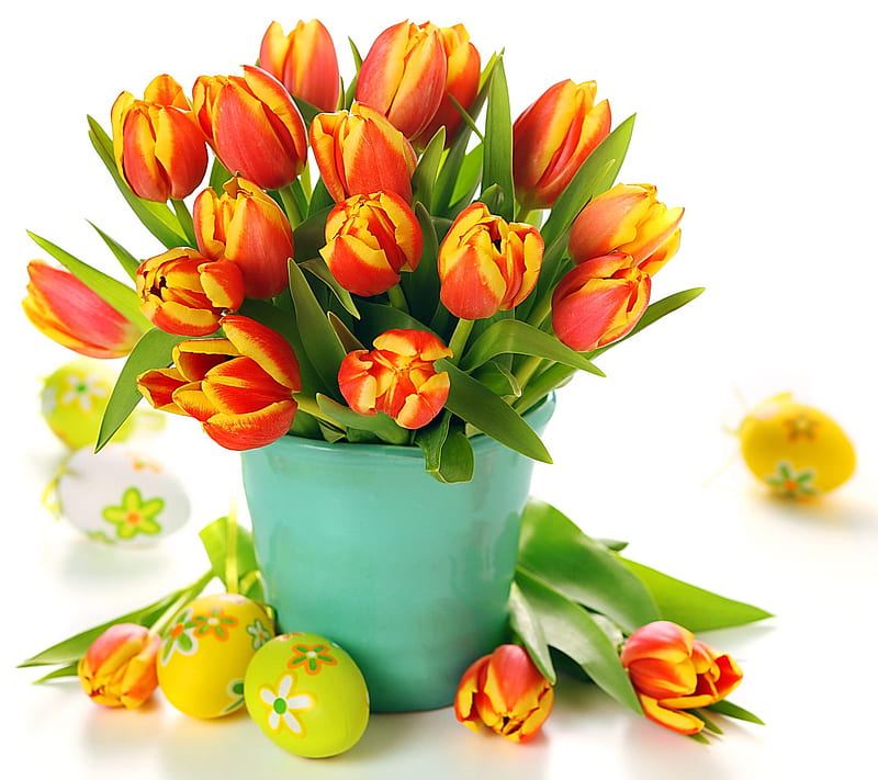 Easter Tulips, eggs, spring, HD wallpaper