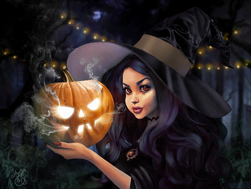 Dia de fiesta, halloween, niña, jack-o'-lantern, calabaza, bruja, Fondo de  pantalla HD | Peakpx