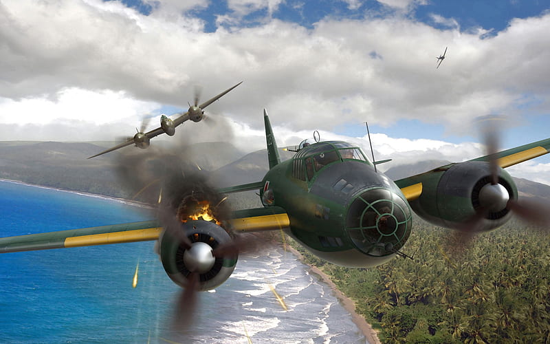 World of Warplanes, online games, Second World War, air battle, Mitsubishi G4M, Lockheed P-38D Lightning, HD wallpaper