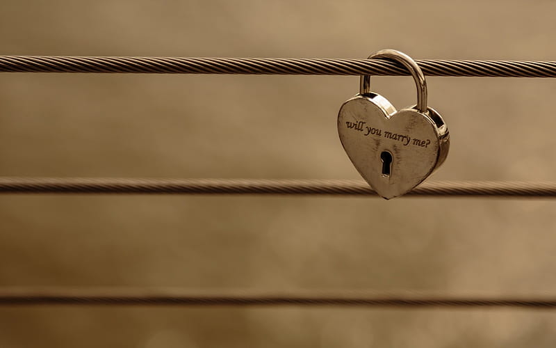 Will you marry me?, steel, Heart, key, lock, HD wallpaper