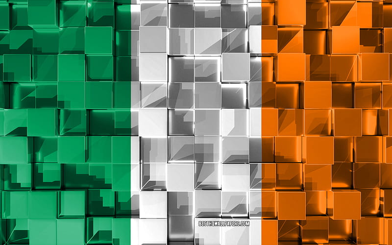 Flag of Ireland, 3d flag, 3d cubes texture, Flags of European countries, Ireland 3d flag, 3d art, Ireland, Europe, 3d texture, HD wallpaper