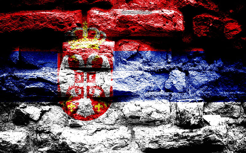 Serbia flag, grunge brick texture, Flag of Serbia, flag on brick wall, Serbia, Europe, flags of european countries, HD wallpaper