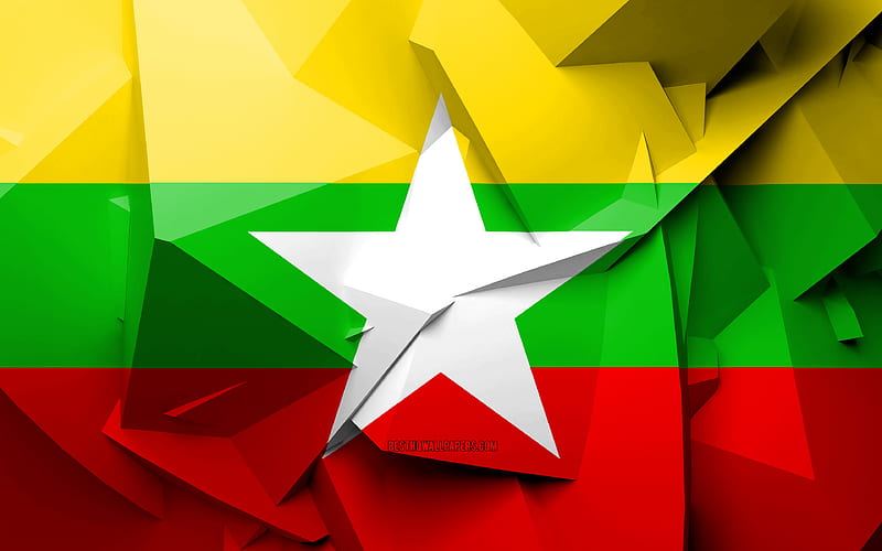 Flag of Myanmar, geometric art, Asian countries, Myanmar flag, creative, Myanmar, Asia, Myanmar 3D flag, national symbols, HD wallpaper