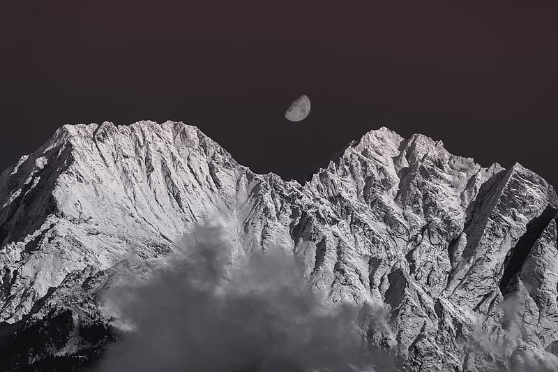 Gray Mountain Under Full Moon, HD wallpaper