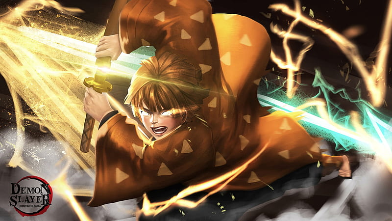 Demon Slayer Zenitsu Agatsuma With Background Of Black And Yellow Lightning Anime, HD wallpaper