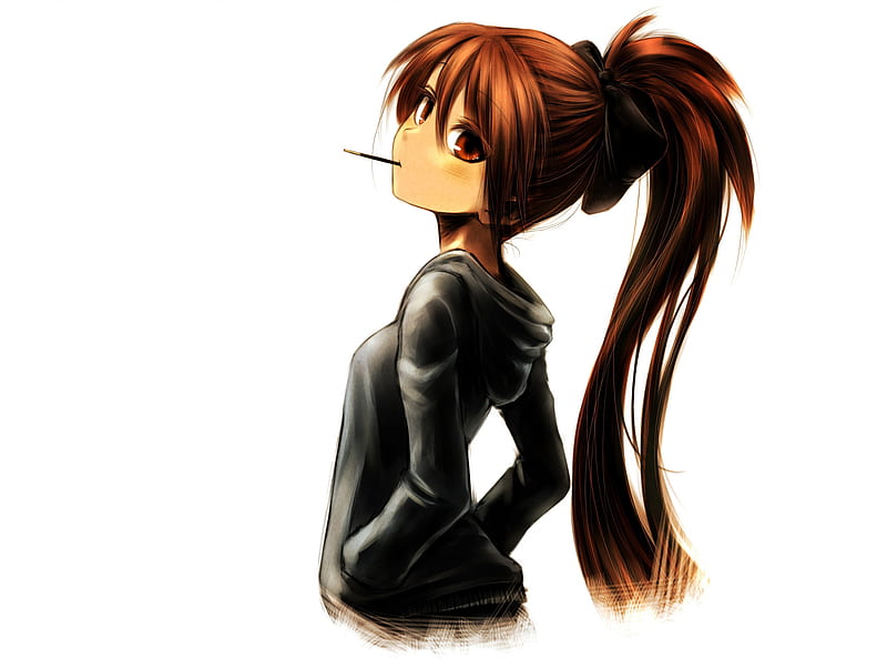 Wallpaper : anime girls, ponytail, dark hair, profile, lifting