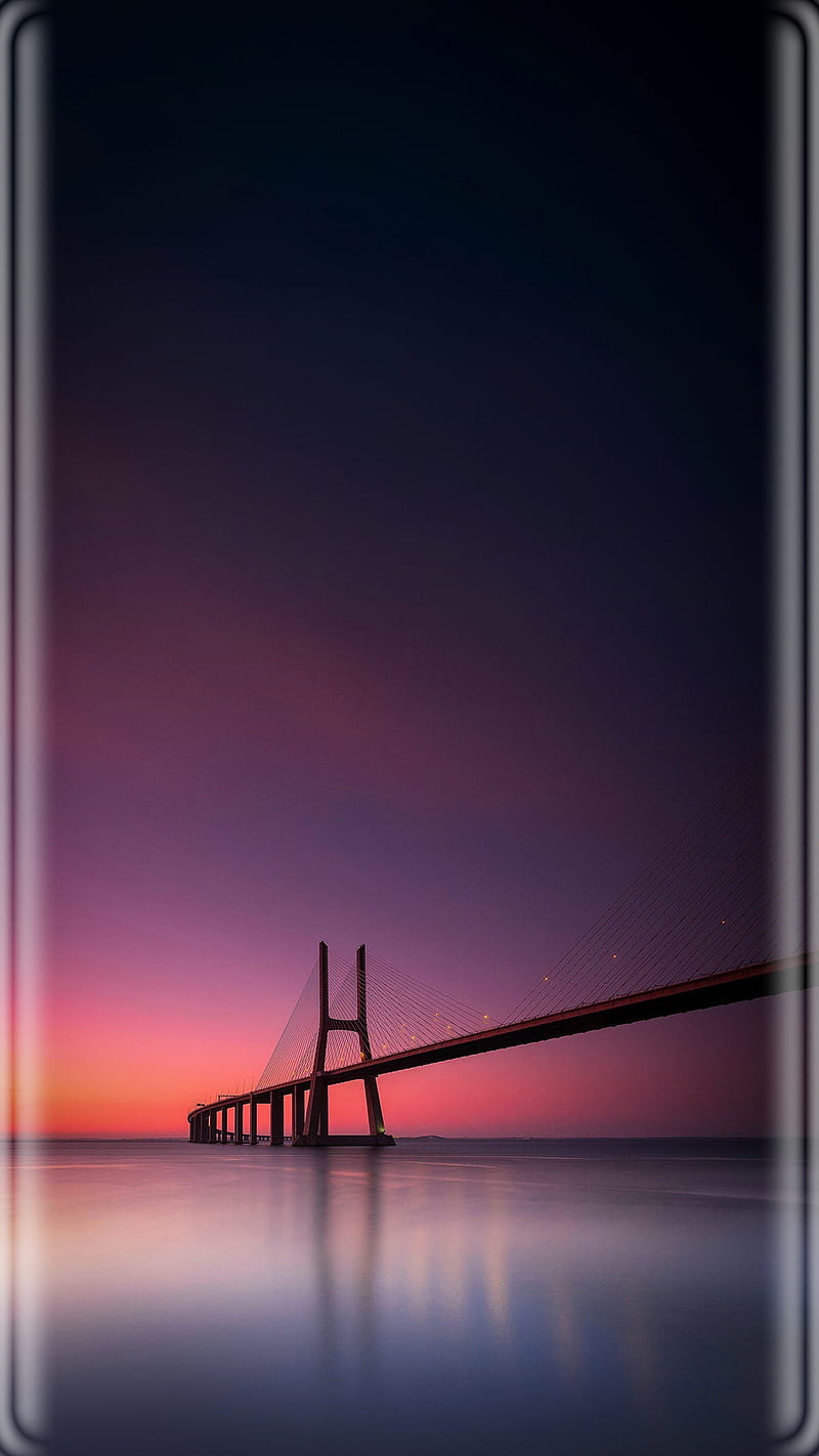Beauty nature, bridge, edge, night, purple, red, s7, sunset, HD phone wallpaper