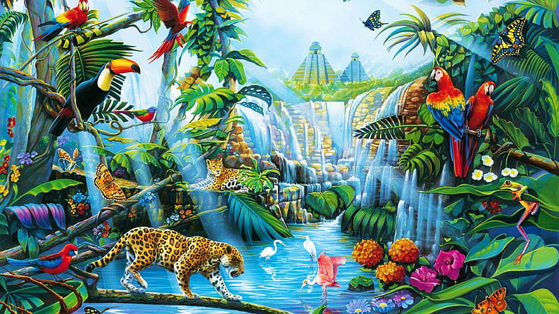 African Wildlife, painting, jungle, puzzle, animals, HD wallpaper