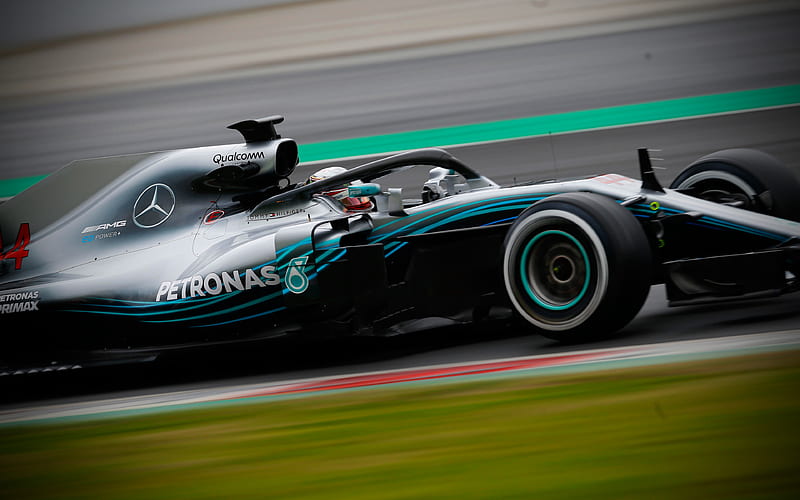 Lewis Hamilton, F1, motion blur, Mercedes AMG F1, 2018 cars, Formula 1, Formula One, F1 2018, HD wallpaper