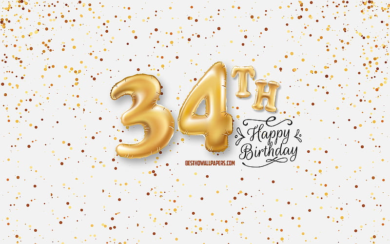 34th Happy Birtay, 3d balloons letters, Birtay background with balloons, 34 Years Birtay, Happy 34th Birtay, white background, Happy Birtay, greeting card, Happy 34 Years Birtay, HD wallpaper