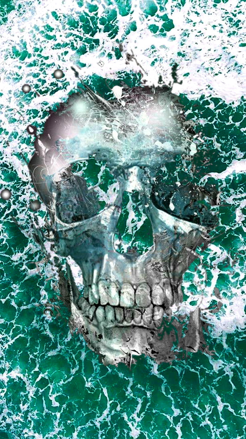 Ocean skull, background, beach, death, green, ocean, skeleton, skull, water, wave, HD phone wallpaper