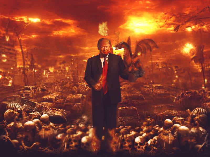 :), fantasy, USA, Donald Trump, president, man, dragon, creative, halloween, SUA, fire, HD wallpaper