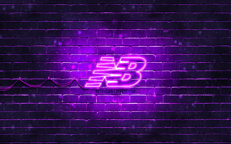 New Balance violet logo violet brickwall, New Balance logo, brands, New Balance neon logo, New Balance, HD wallpaper