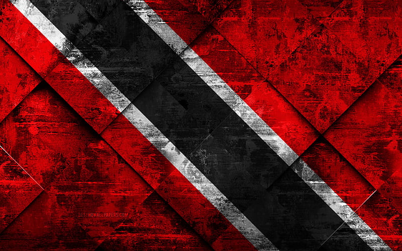 Flag of Trinidad and Tobago grunge art, rhombus grunge texture, Trinidad and Tobago flag, South America, national symbols, Trinidad and Tobago, creative art, HD wallpaper