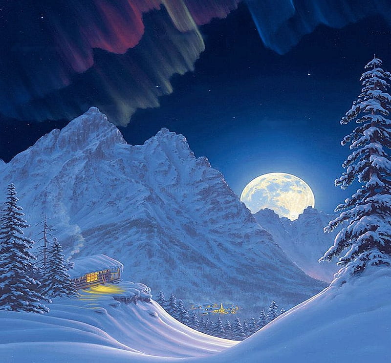 How To Paint Snowy Mountains In Moonlight