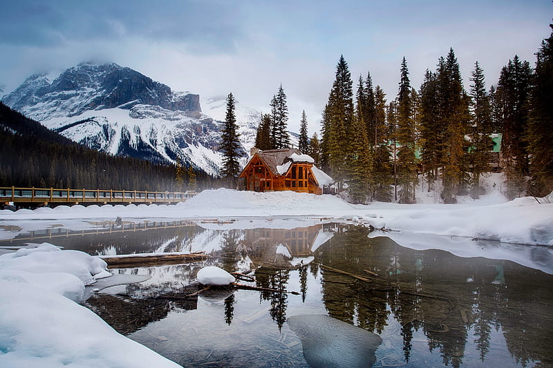 Emerald Lake Yoho Np Mountain Snow National Park Cabin Emerald