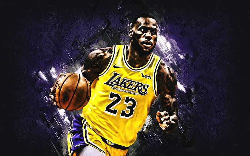 LeBron James, NBA, Los Angeles Lakers, purple stone background, American Basketball Player, portrait, USA, basketball, Los Angeles Lakers players, LeBron Raymone James Sr, HD wallpaper