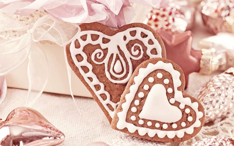 Heart biscuits, biscuits, sweets, food, heart, HD wallpaper
