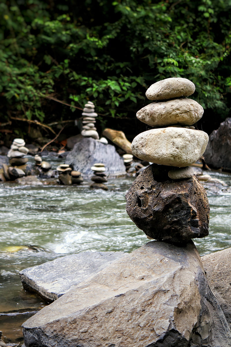 nature, river, rock, stone, Equilibrium, zen, HD phone wallpaper