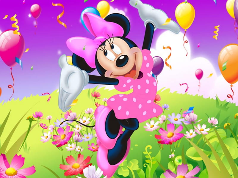 640x480px, balloons, disney, happy, meadow, minnie mouse, HD wallpaper