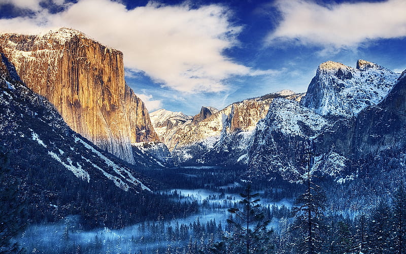 Yosemite National Park, America, winter, forest, mountains, California, USA, HD wallpaper