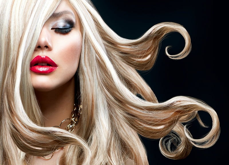 Blonde beauty, red, model, black, blonde, woman, lips, make-up, lipstick, anna subbotina, girl, beauty, HD wallpaper