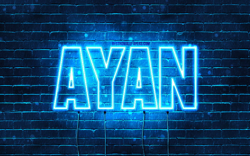 Ayan, , with names, Ayan name, blue neon lights, Happy Birtay Ayan, popular arabic male names, with Ayan name, HD wallpaper